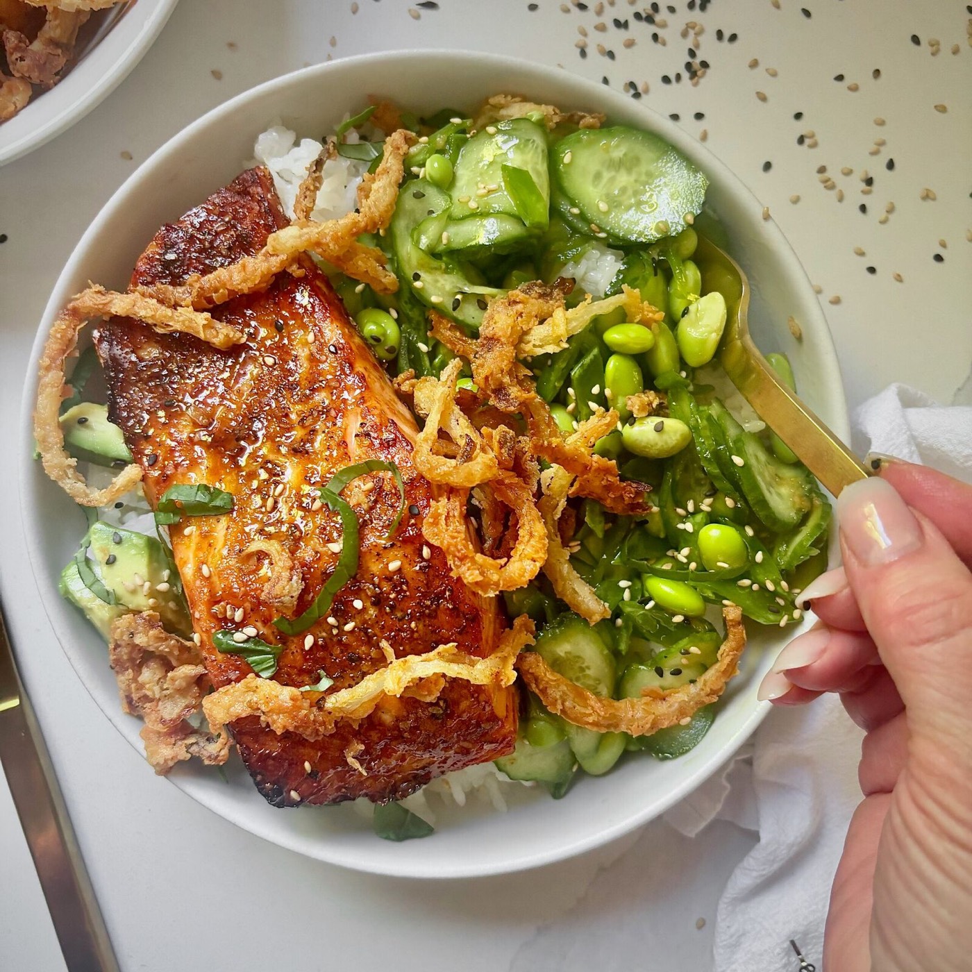 Crunchy Salmon Rice Bowls
