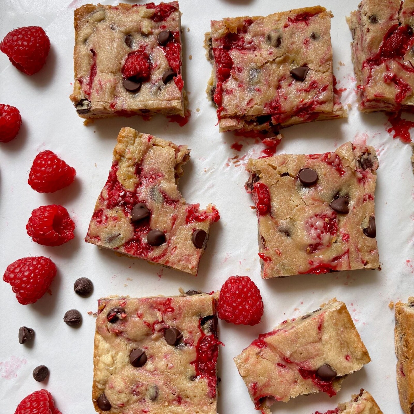 Fudgy Dark Chocolate Raspberry Blondies